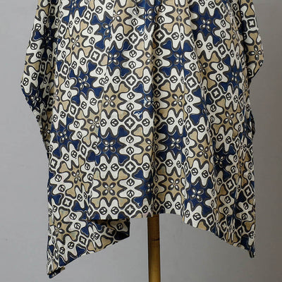 Beige - Ajrakh Block Printed Cotton Kaftan with Tie-Up Waist (Medium)