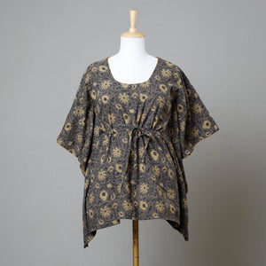 Brown - Ajrakh Block Printed Cotton Kaftan with Tie-Up Waist (Short)