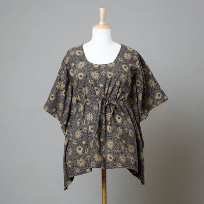 Brown - Ajrakh Block Printed Cotton Kaftan with Tie-Up Waist (Short)