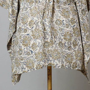 Beige - Block Print Cotton Kalamkari Kaftan with Tie-Up Waist (Short)