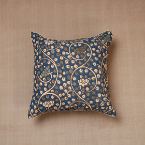 Blue - Block Print Cotton Kalamkari Cushion Cover (16 x 16 in)