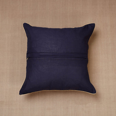 Blue - Block Print Cotton Kalamkari Cushion Cover (16 x 16 in)