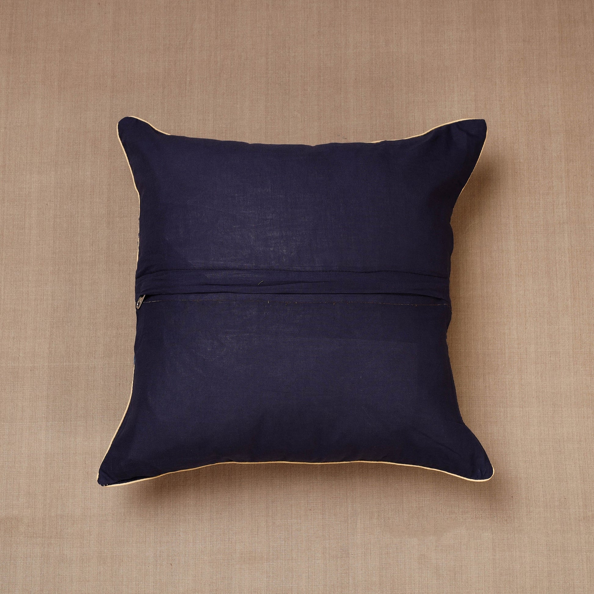 Blue - Block Print Cotton Kalamkari Cushion Cover (16 x 16 in)