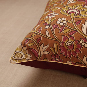 Brown - Block Print Cotton Kalamkari Cushion Cover (16 x 16 in)