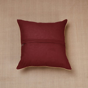 Brown - Block Print Cotton Kalamkari Cushion Cover (16 x 16 in)
