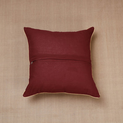 Brown - Block Print Cotton Kalamkari Cushion Cover (16 x 16 in)