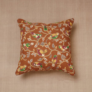 Brown - Block Print Cotton Kalamkari Cushion Cover (16 x 16 in)