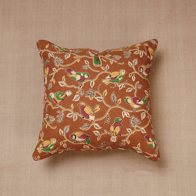 Brown - Block Print Cotton Kalamkari Cushion Cover (16 x 16 in)