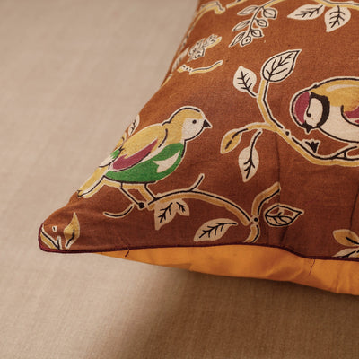 Brown - Block Print Cotton Kalamkari Cushion Cover (16 x 16 in)