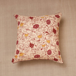 Beige - Block Print Cotton Kalamkari Cushion Cover (16 x 16 in)