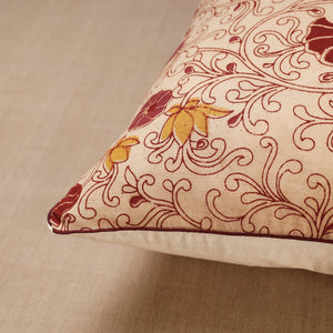Beige - Block Print Cotton Kalamkari Cushion Cover (16 x 16 in)
