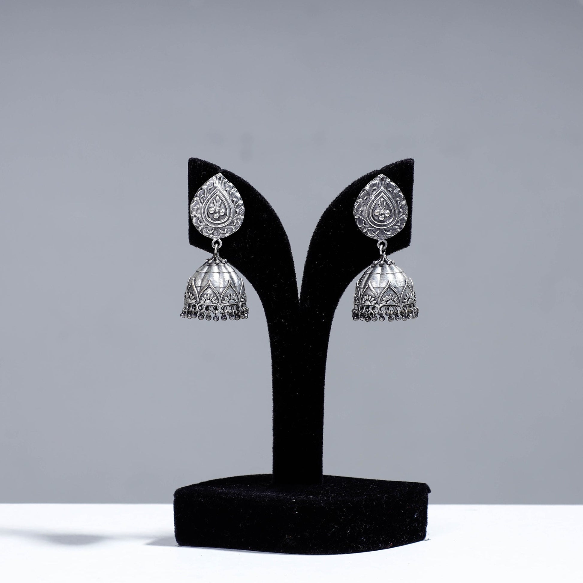 Antique Silver Finish Oxidised Brass Base Jhumka Earrings