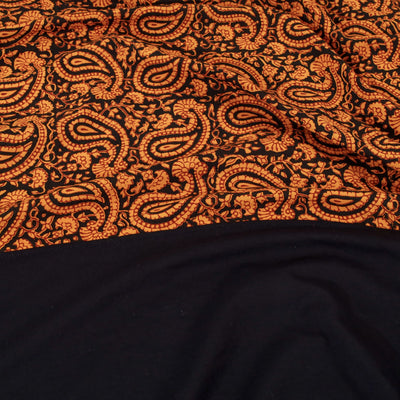 Black - Plain Cotton Double Bed Cover Set with Bagh Patchwork