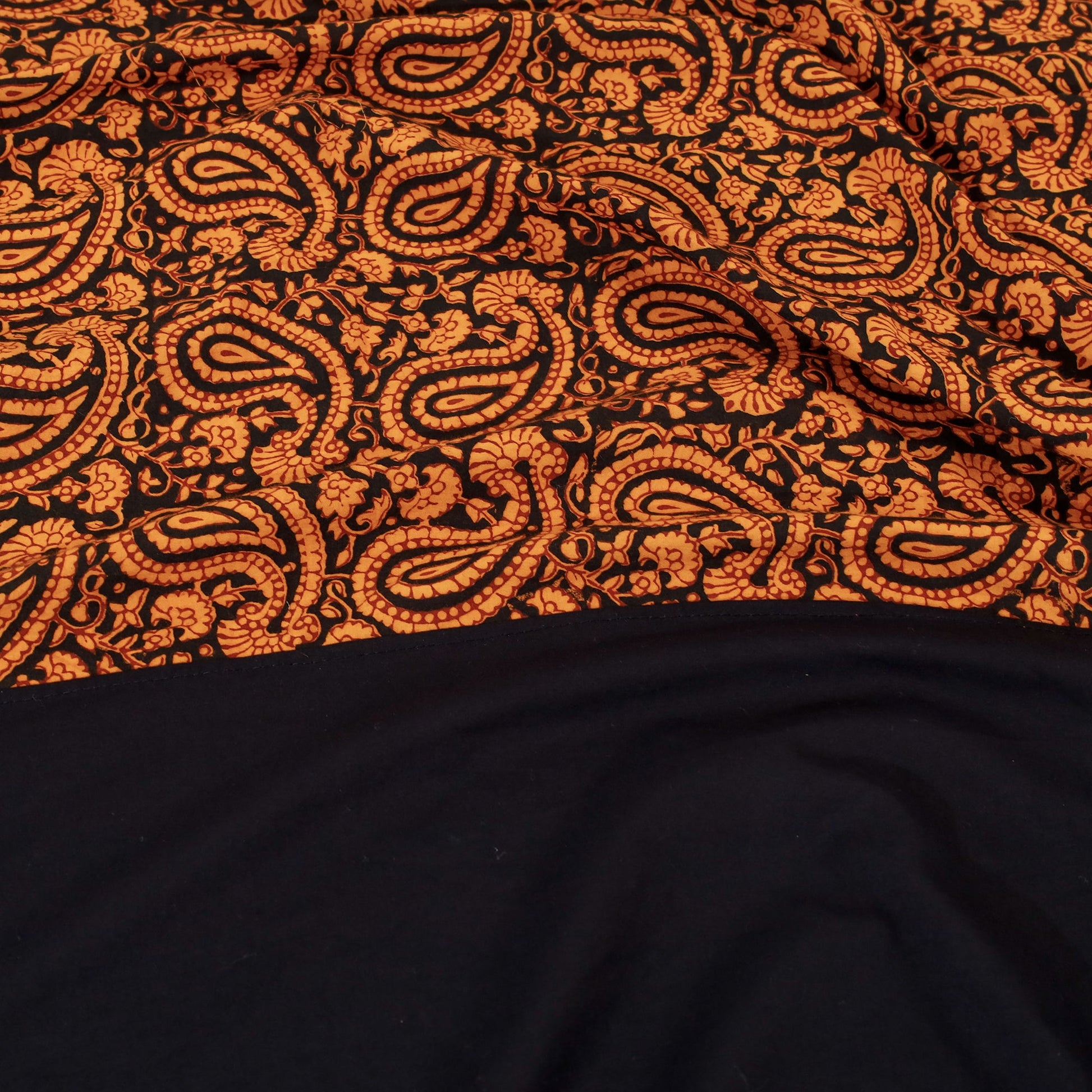Black - Plain Cotton Double Bed Cover Set with Bagh Patchwork