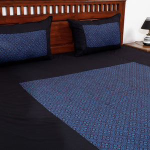 Black - Plain Cotton Double Bed Cover Set with Bagh Patchwork