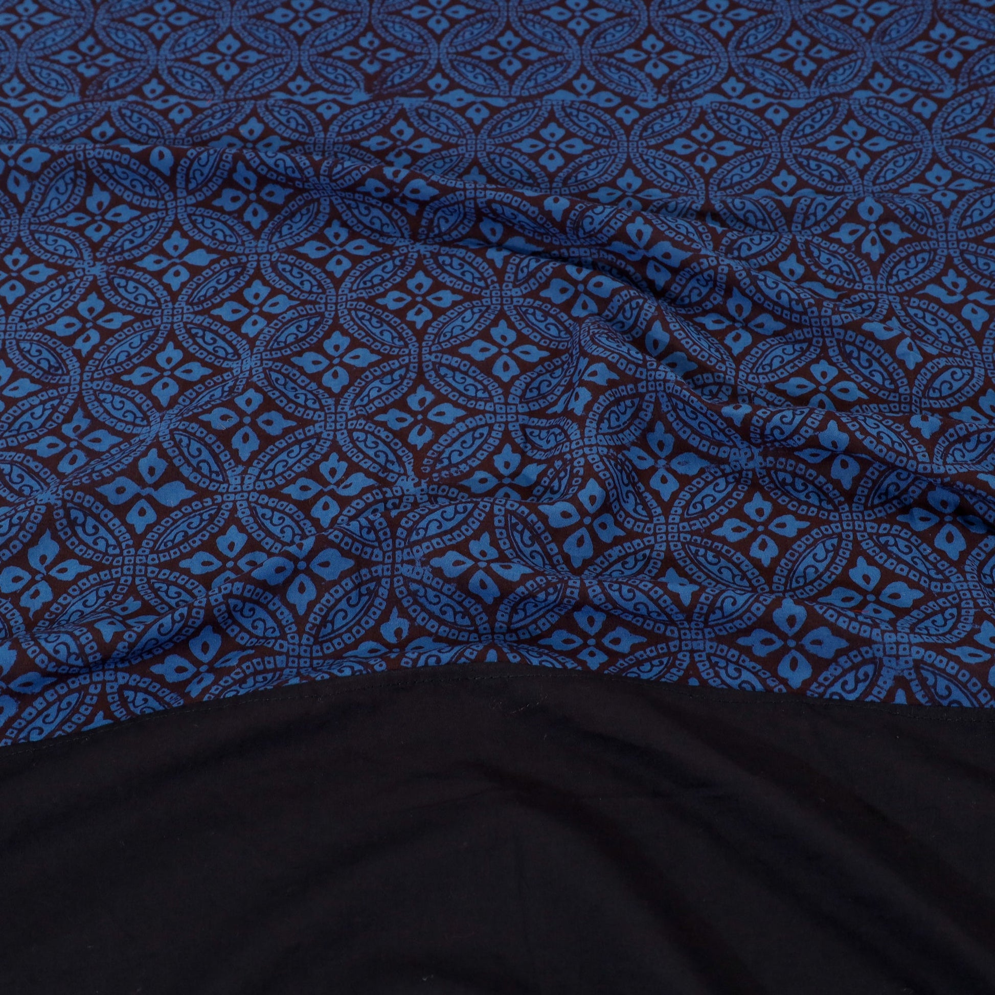 Black - Plain Cotton Double Bed Cover Set with Bagh Patchwork