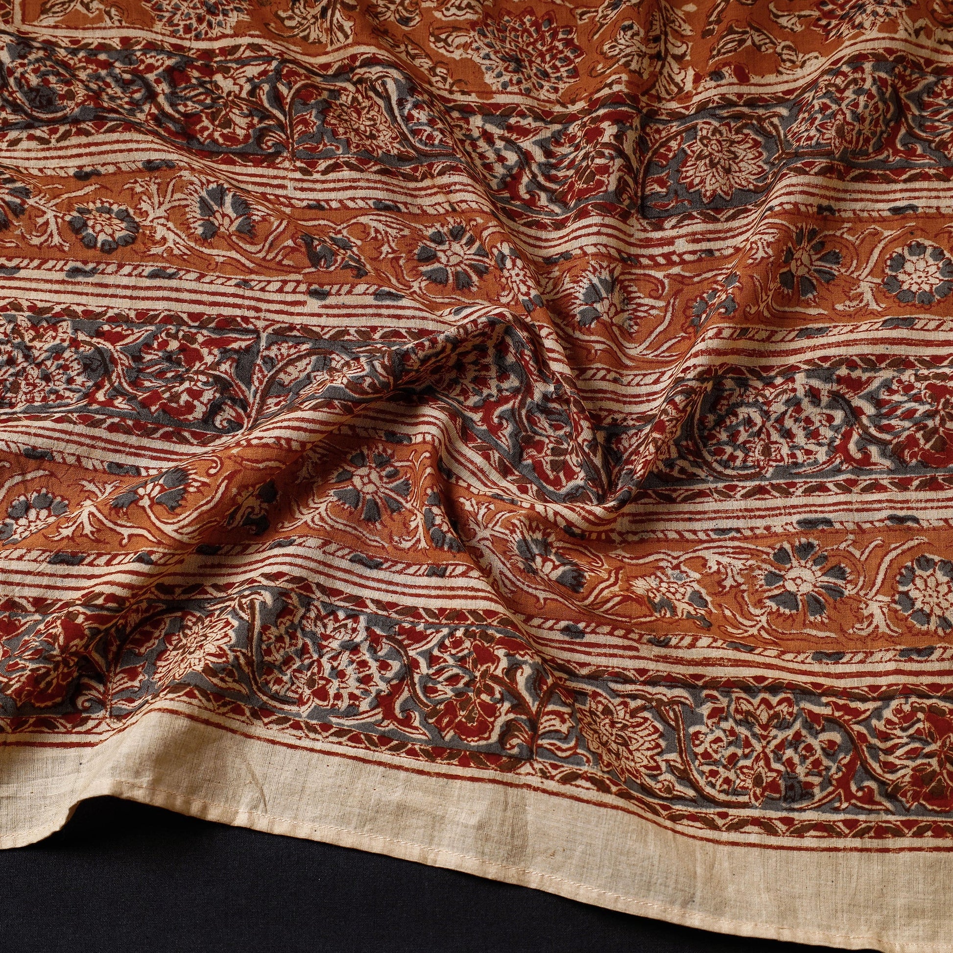 Brown - Kalamkari Block Printed Handloom Mangalagiri Cotton Stole