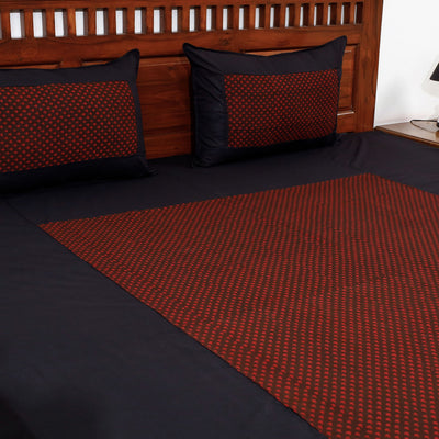 Black - Plain Cotton Double Bed Cover Set with Bagh Patchwork