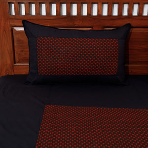 Black - Plain Cotton Double Bed Cover Set with Bagh Patchwork