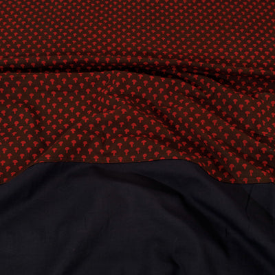 Black - Plain Cotton Double Bed Cover Set with Bagh Patchwork