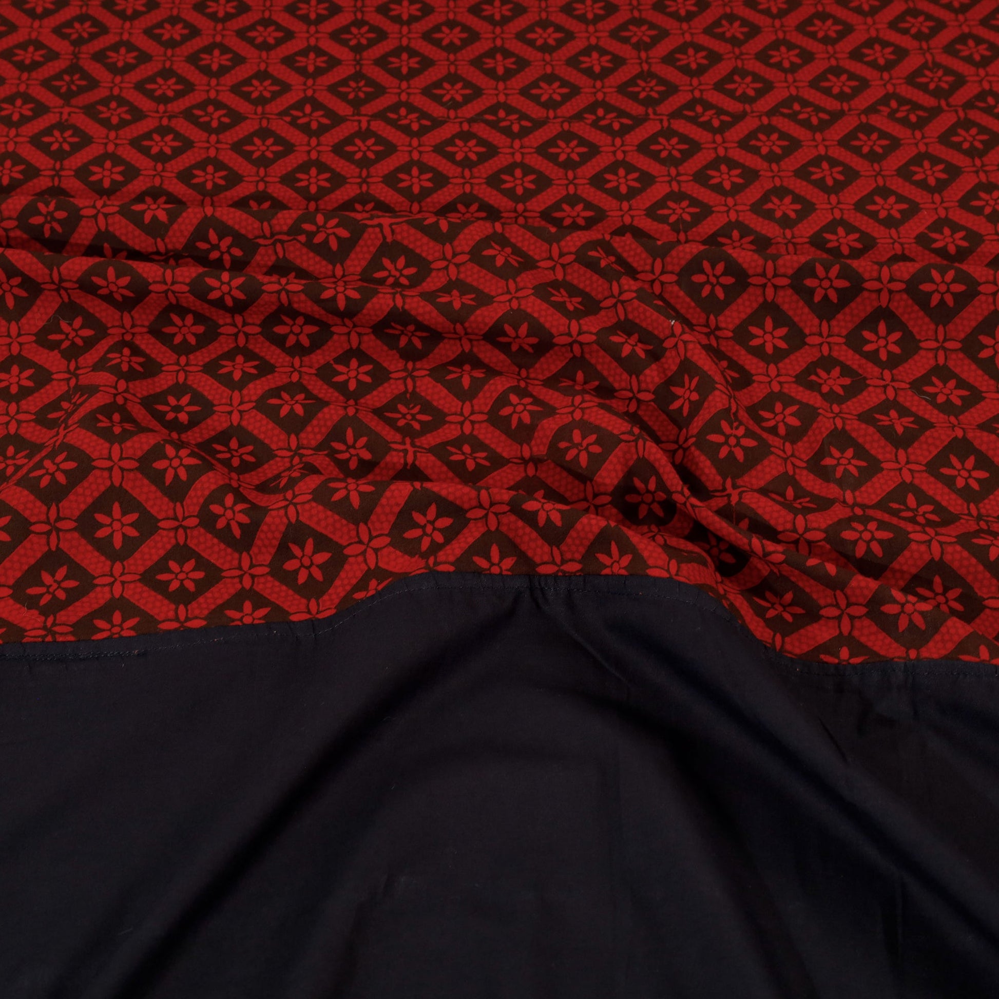 Black - Plain Cotton Double Bed Cover Set with Bagh Patchwork