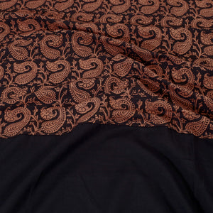 Black - Plain Cotton Double Bed Cover Set with Bagh Patchwork