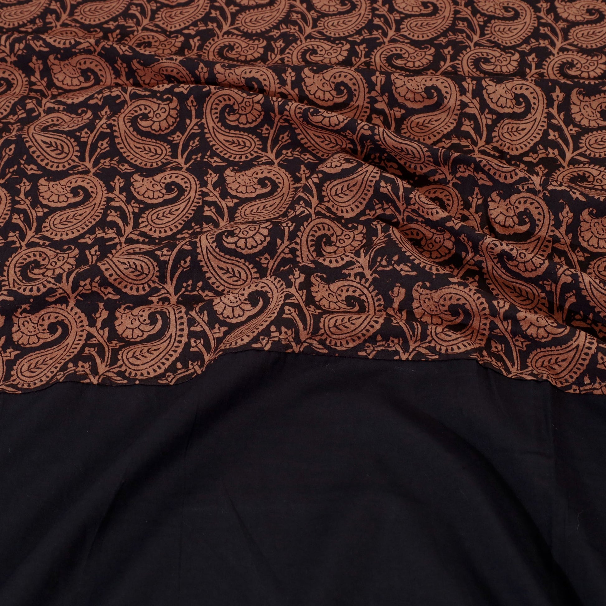 Black - Plain Cotton Double Bed Cover Set with Bagh Patchwork