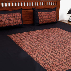Black - Plain Cotton Double Bed Cover Set with Bagh Patchwork