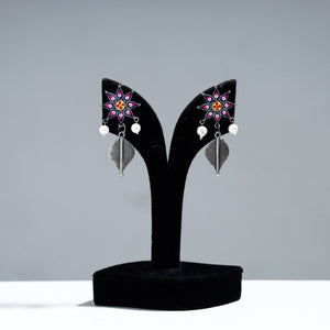 Antique Silver Finish Oxidised Brass Base Enamel Work Earrings