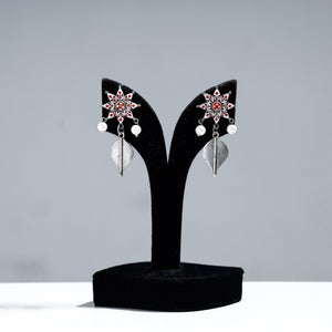 Antique Silver Finish Oxidised Brass Base Enamel Work Earrings