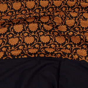 Black - Plain Cotton Double Bed Cover Set with Bagh Patchwork