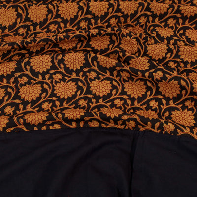 Black - Plain Cotton Double Bed Cover Set with Bagh Patchwork
