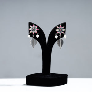 Antique Silver Finish Oxidised Brass Base Enamel Work Earrings