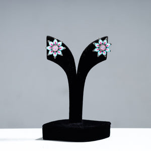 Antique Silver Finish Oxidised Brass Base Enamel Work Stud Earrings