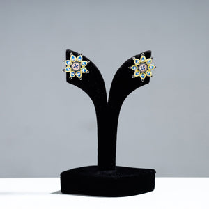 Antique Silver Finish Oxidised Brass Base Enamel Work Stud Earrings