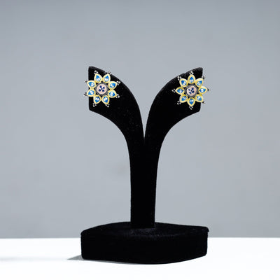 Antique Silver Finish Oxidised Brass Base Enamel Work Stud Earrings