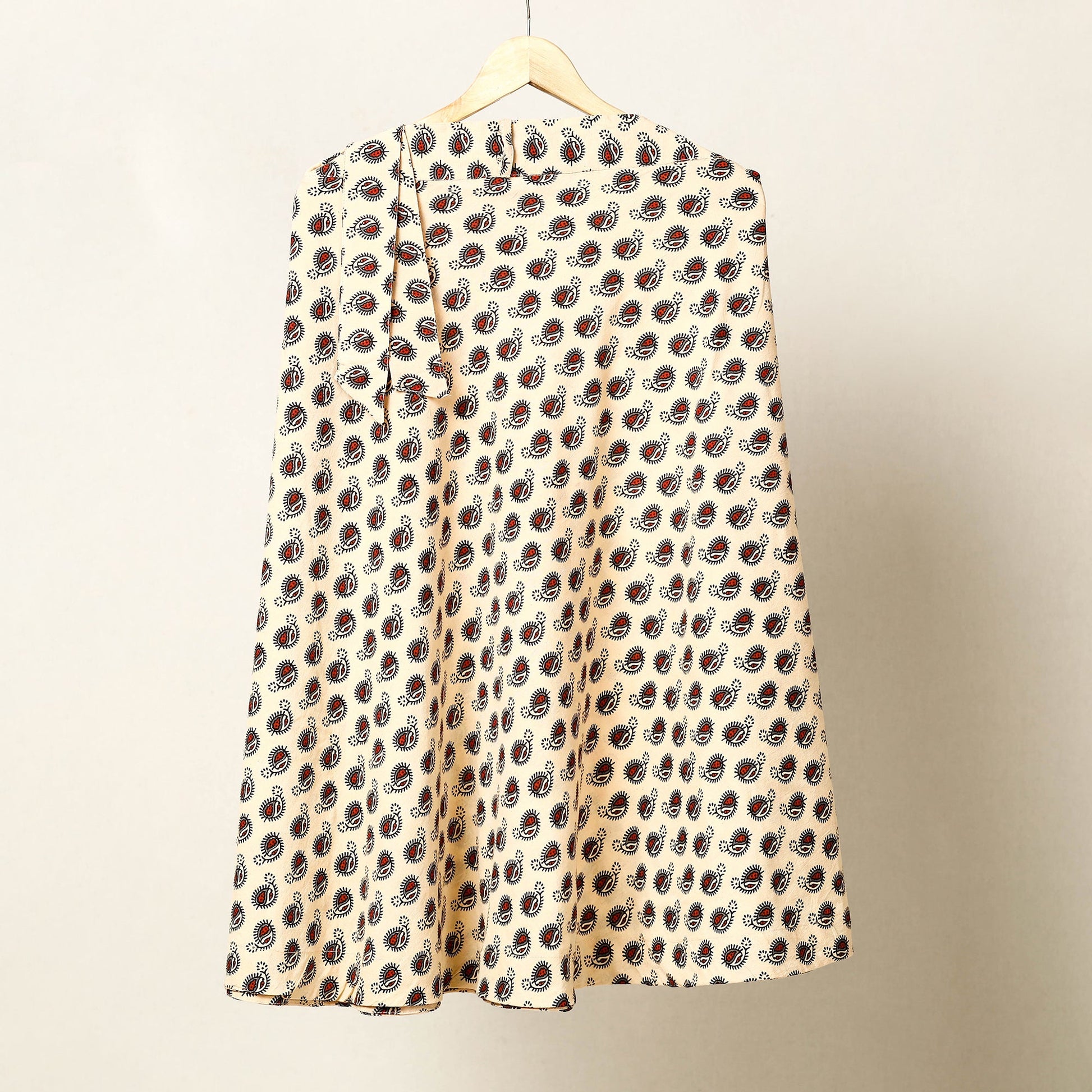 Beige - Block Print Cotton Wrap Around Ajrakh Skirt