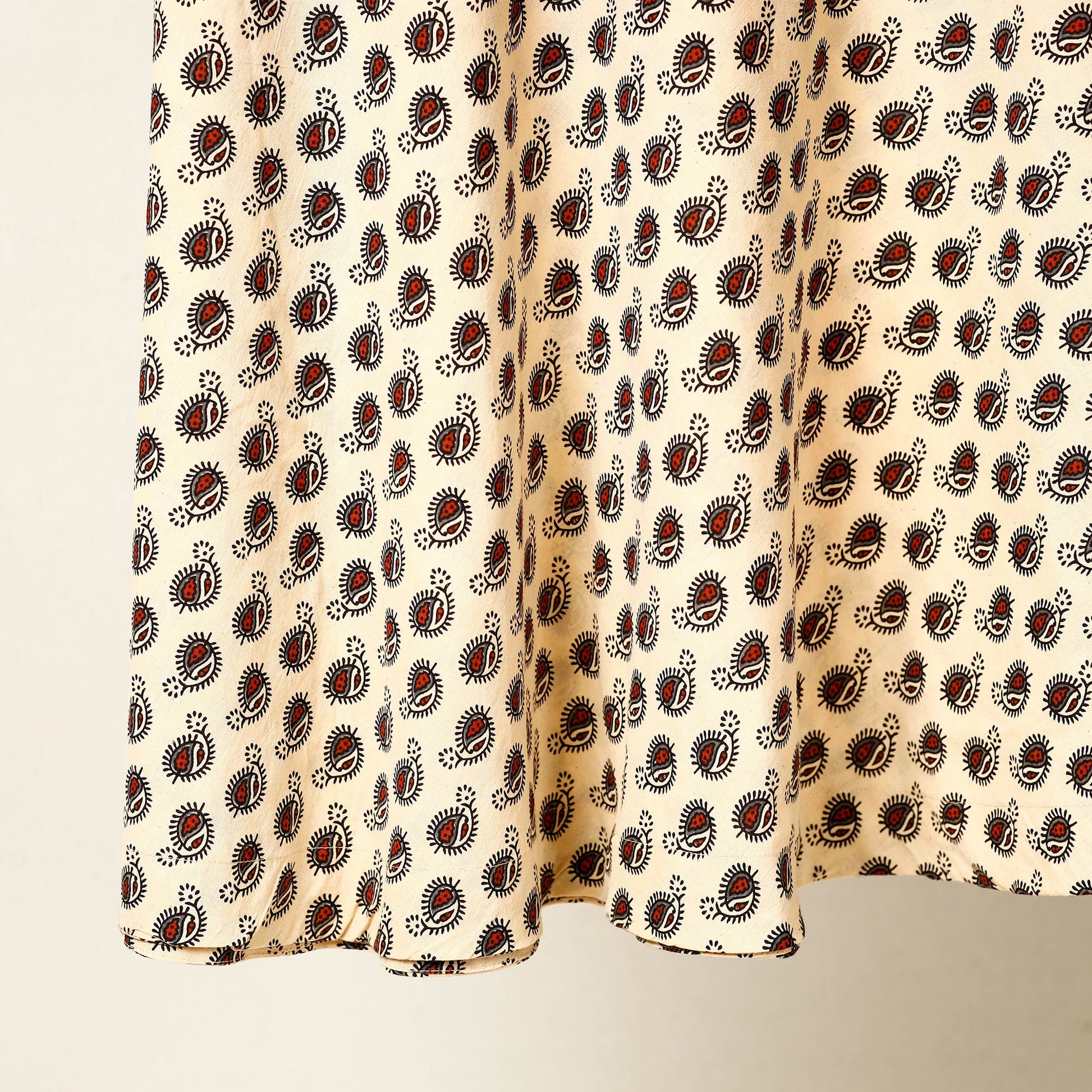 Beige - Block Print Cotton Wrap Around Ajrakh Skirt