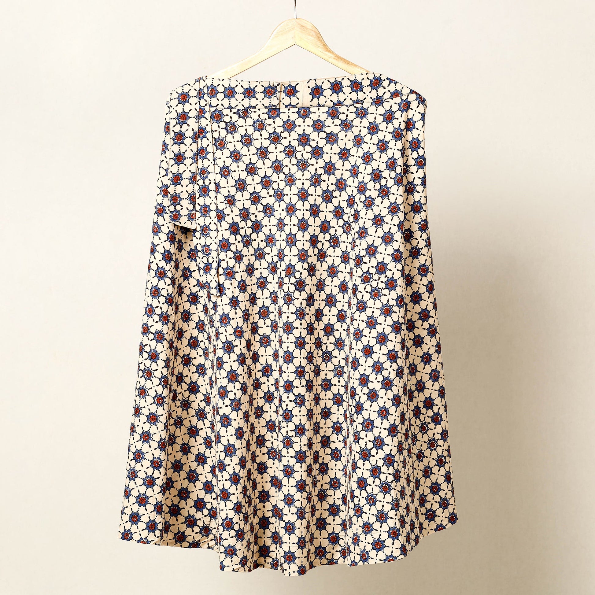 Beige - Block Print Cotton Wrap Around Ajrakh Skirt
