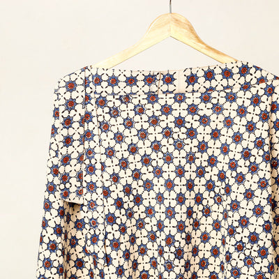 Beige - Block Print Cotton Wrap Around Ajrakh Skirt