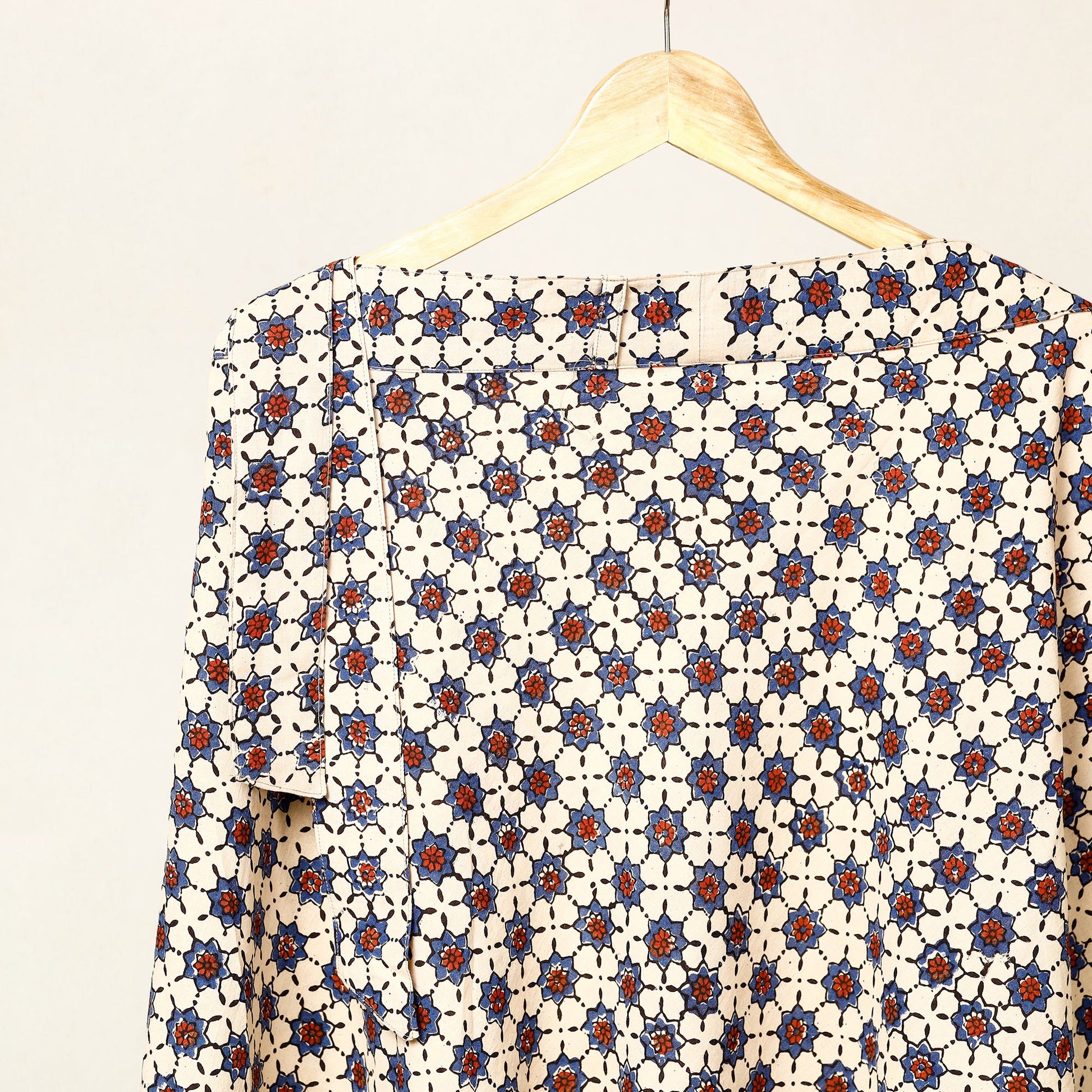 Beige - Block Print Cotton Wrap Around Ajrakh Skirt