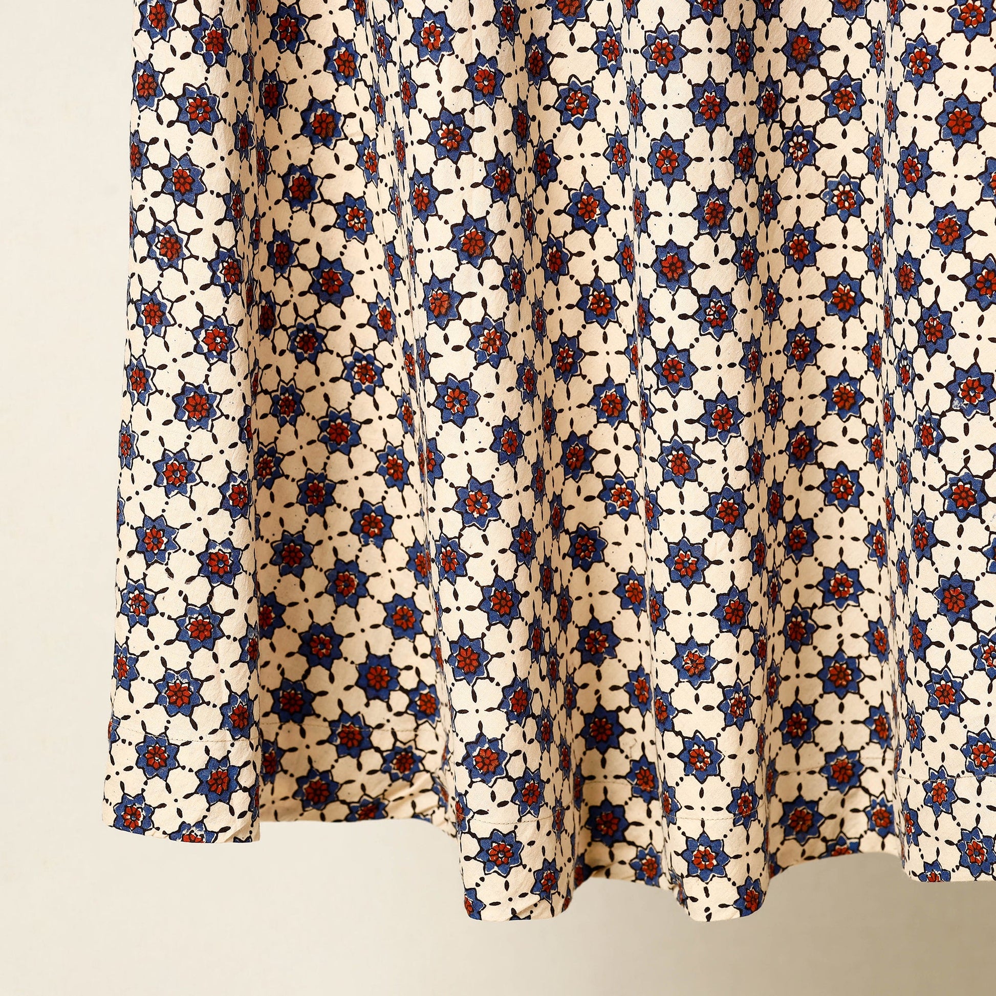 Beige - Block Print Cotton Wrap Around Ajrakh Skirt