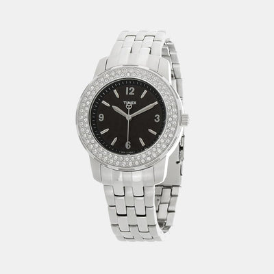 Fashion Women Quartz Black Dial Analog Stainless Steel Watch T2N147