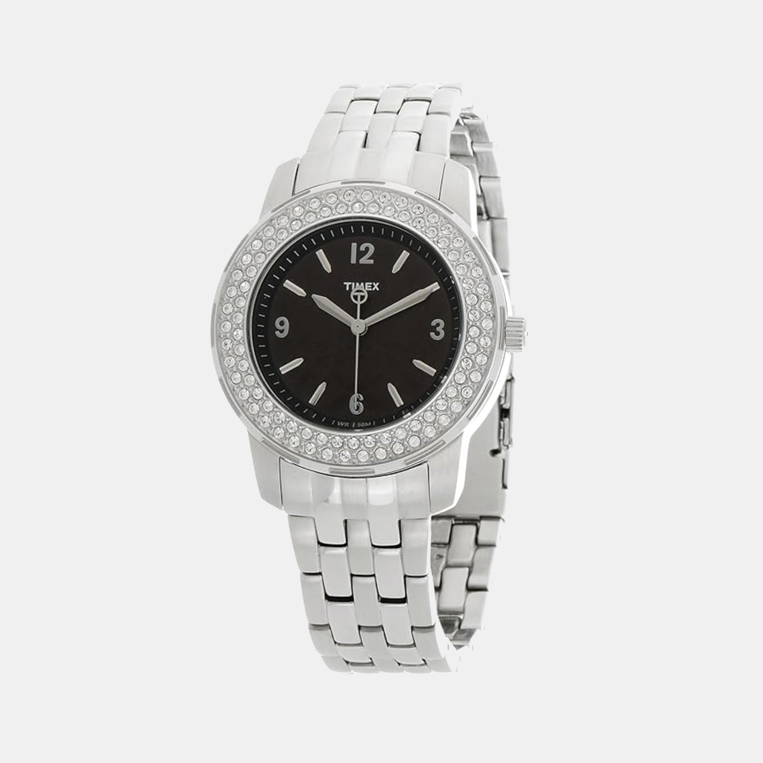 Fashion Women Quartz Black Dial Analog Stainless Steel Watch T2N147