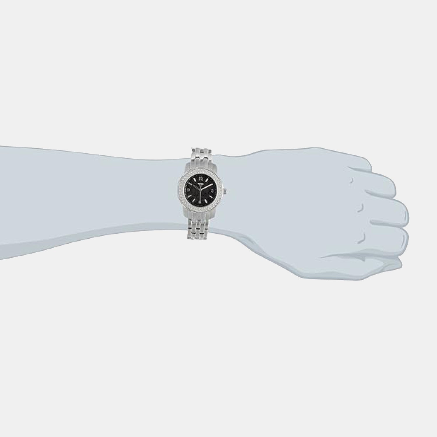 Fashion Women Quartz Black Dial Analog Stainless Steel Watch T2N147
