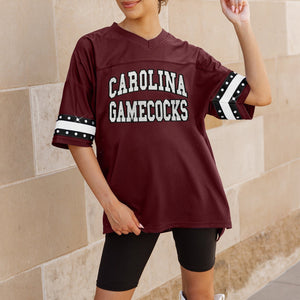 SOUTH CAROLINA GAMECOCKS UNTIL KICKOFF OVERSIZED V-NECK RHINESTONE-STRIPED TRIM FASHION JERSEY