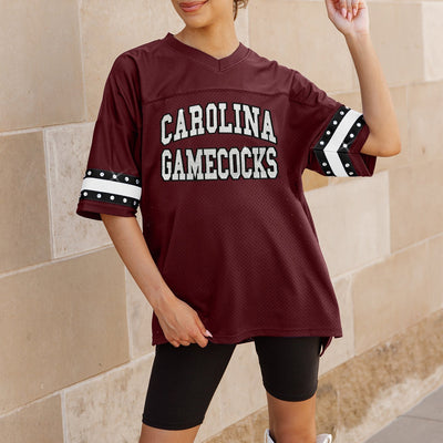SOUTH CAROLINA GAMECOCKS UNTIL KICKOFF OVERSIZED V-NECK RHINESTONE-STRIPED TRIM FASHION JERSEY