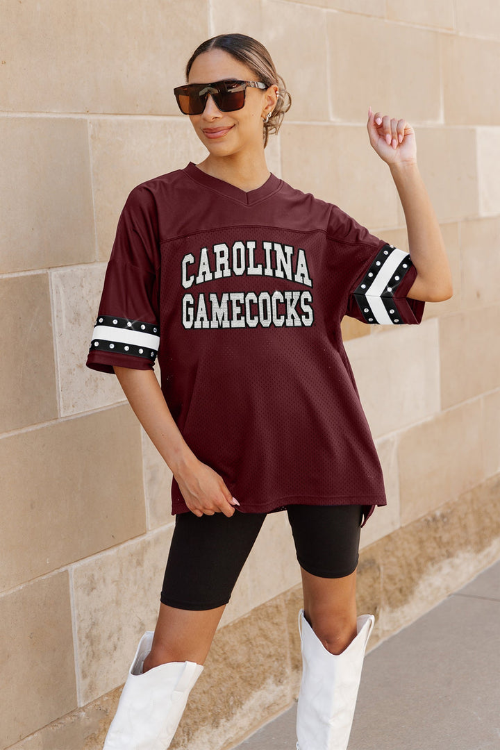 SOUTH CAROLINA GAMECOCKS UNTIL KICKOFF OVERSIZED V-NECK RHINESTONE-STRIPED TRIM FASHION JERSEY