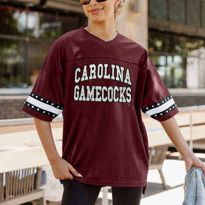 SOUTH CAROLINA GAMECOCKS UNTIL KICKOFF OVERSIZED V-NECK RHINESTONE-STRIPED TRIM FASHION JERSEY
