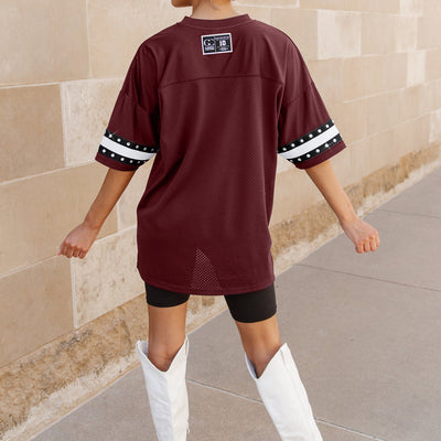 SOUTH CAROLINA GAMECOCKS UNTIL KICKOFF OVERSIZED V-NECK RHINESTONE-STRIPED TRIM FASHION JERSEY